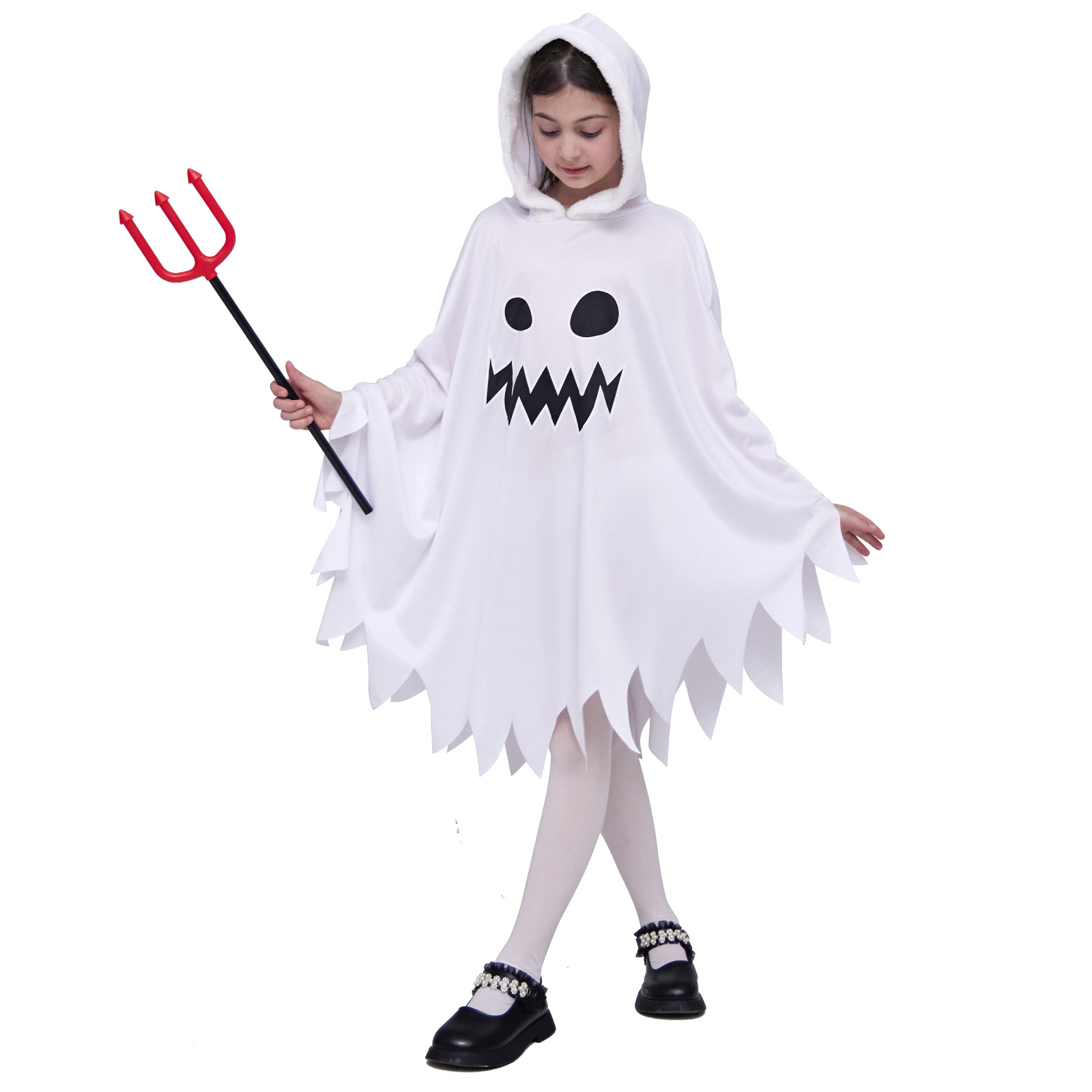 Kids Ghost White Cloak Halloween Costume with Handbang Cosplay Theme Dressing